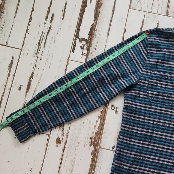 Levis Men's Abbey linen blend striped shirt casual button down teal grey 2XL XXL - Picture 8 of 9
